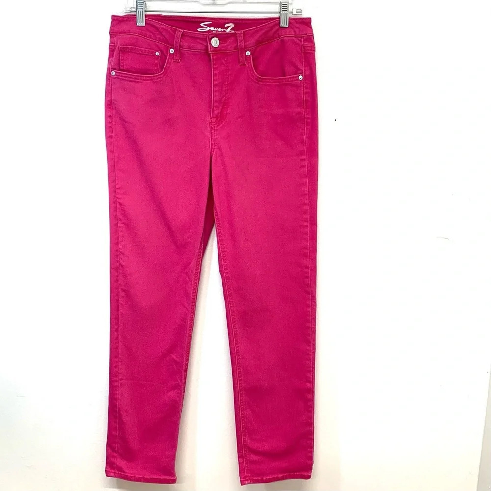 Seven7 Jeans Woman 6 Pink Slim Straight Pockets Stretch Mid Rise Casual